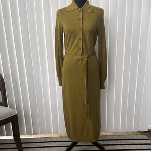 Banana Republic Olive Green Long Sleeve Shirt Dress with Waist Tie